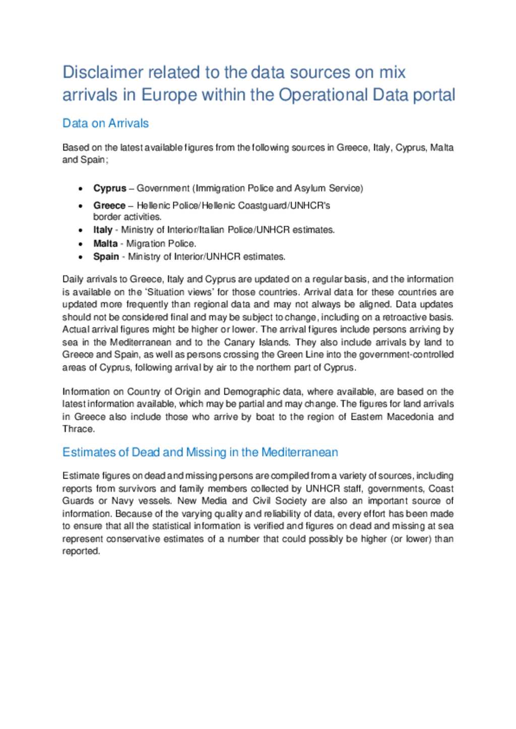 Document - Disclaimer relating to data sources within the Operational ...